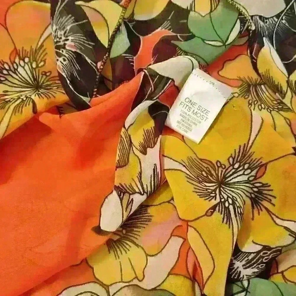 ORANGE FLORAL Beach Cover Sheer Open front Long Shawl LIGHTWEIGH Shrug One Size - Picture 14 of 14